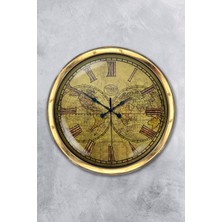 Kasva Concept Hediyelik 40 cm Gold Metal Maps Duvar Saati