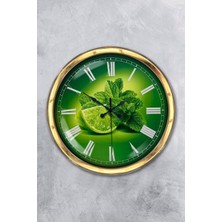 Kasva Concept Hediyelik 40 cm Gold Metal Limon Temalı Mutfak Duvar Saati