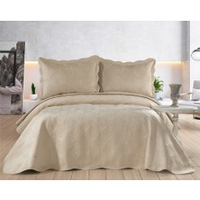Meine Home Krem Kadife Yatak Örtüsü Seti 250X260 - %100 Pamuk 3 Parça