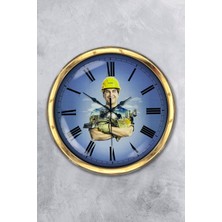 Kasva Concept Hediye 40 cm Gold Metal Inşaat Sektörü Duvar Saati