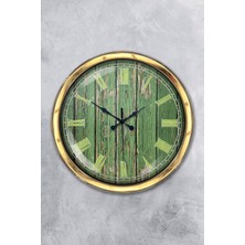 Kasva Concept 40 cm Gold Metal Yeşil Desen Duvar Saati