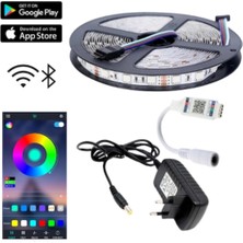 Powerr Led Aydınlatma 5 Metre 24V 60 Ledli Rgb Dış Mekan Silikonlu Şerit LED 2A Plastik Adaptör Bluetoothlu Telefondan LED Kontrol Üniteli Set