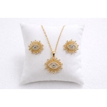 Ares 01 Store Göz Figürlü Taşlı Kolye ve Küpe Seti | Şık & Zarif Tasarım