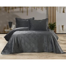 Meine Home Antrasit Kadife Yatak Örtüsü Seti 250X260 - %100 Pamuk 3 Parça
