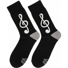 Eminence Kadın/Erkek Siyah Sol Anahtarı Desenli- Müzik Temalı Pamuklu Uzun Çorap
