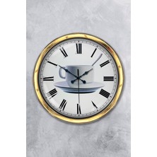 Kasva Concept Hediyelik 40 cm Gold Metal Kahve Duvar Saati