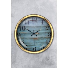 Kasva Concept Hediyelik 40 cm Gold Metal Mavi Duvar Saati