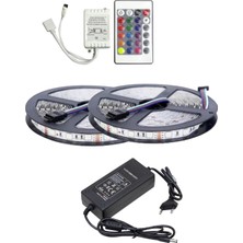 Powerr Led Aydınlatma 10 Metre 12V 60 Ledli Rgb Dış Mekan Silikonlu Şerit LED 5A Plastik Adaptör 24 Tuşlu Ir LED Kontrol Üniteli Set