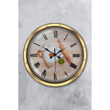 Kasva Concept Hediyelik 40 cm Gold Metal Mutfak Duvar Saati