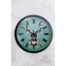 Kasva Concept Hediyelik 40 cm Siyah Metal Geyik Duvar Saati