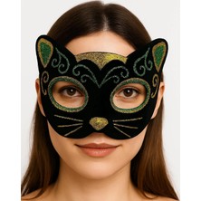 Hayat Store Siyah Kadife Kaplama Üzeri Sarı Yeşil Sim Işlemeli Kedi Maskesi 20X13 cm