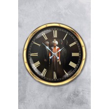 Kasva Concept Hediyelik 40 cm Gold Metal Fatih Sultah Mehmet Duvar Saati Clock