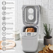 Karaca Tam Otomatik Ekmek Yapma Fırını 1500 gr Beyaz - Çift Karıştırıcılı, 15 Programlı Akıllı Pişirici, Glutensiz, Hamur Yoğurma, Kek, Yoğurt ve Reçel Yapabilir