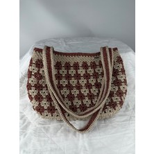 Relya Kadın Simli Makrome Vizon Kiremit Renk Örme El Omuz Çantası En 27 cm Boy 24 cm Derinlik 12 cm