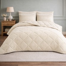 Meine Home Krem Welsoft Kumaş Çift Taraflı Jakarlı Silikon Yorgan Takmı - 195X215 cm 4 Parça