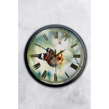 Kasva Concept Hediyelik 40 cm Siyah Metal Kelebek Duvar Saati