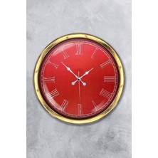 Kasva Concept Hediyelik 40 cm Gold Metal Kırmızı Duvar Saati
