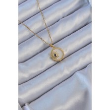 Asel Aksesuarcı 316L Çelik Altın Renk Zirkon Taşlı Mineli Kutup Yıldızı Kolye