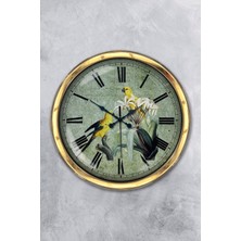Kasva Concept Hediye 40 cm Gold Metal Kuşlar Duvar Saati