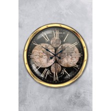 Kasva Concept 40 cm Gold Metal Dünya Haritası Duvar Saati