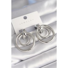 Asel Aksesuarcı Pirinç Gümüş Renk Halka Model Kadın Küpe