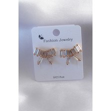 Asel Aksesuarcı Gold Renk Kurdele Model Zirkon Taşlı Kadın Küpe