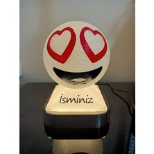 3D Dönüşüm Atölyesi Kişiye Özel Hediyelik Isimli Kalpli Gözler Emoji Dekoratif LED Lamba - Adaptörlü - Günışığı Ledli