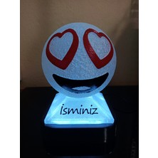 3D Dönüşüm Atölyesi Kişiye Özel Hediyelik Isimli Kalpli Gözler Emoji Dekoratif LED Lamba - Adaptörlü - Mavi Işıklı