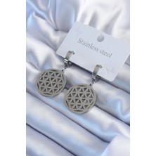 Asel Aksesuarcı 316L Çelik Gümüş Renk Lotus Model Kadın Küpe