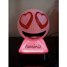 3D Dönüşüm Atölyesi Kişiye Özel Hediyelik Isimli Kalpli Gözler Emoji Dekoratif LED Lamba - Adaptörlü - Pembe Işıklı