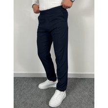 Erkek Havanna Modern Gizli Düğmeli Beli Lastikli Regular Kalıp Kumaş Pantolon - Lacivert