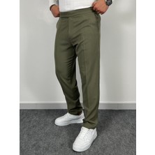 Erkek Havanna Modern Gizli Düğmeli Beli Lastikli Regular Kalıp Kumaş Pantolon - Yeşil