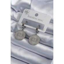 Asel Aksesuarcı 316L Çelik Gümüş Renk Işleme Detay Kadın Küpe