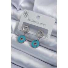 Asel Aksesuarcı 316L Çelik Gümüş Renk Mavi Taşlı Zirkon Taşlı Kadın Küpe