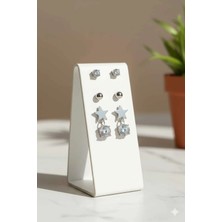 Stainless Steel Çelik Zirkon Taşlı Yıldız -Top Gümüş Küpe