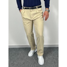 Erkek Havanna Modern Baggy Kalıp Beli Lastikli Kumaş Pantolon -Krem