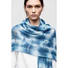 Chellomood -El Yapımı Butik El Örgüsü Şal – Mavi - Beyaz (65×140 Cm)