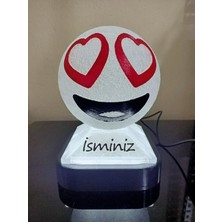 3D Dönüşüm Atölyesi Kişiye Özel Hediyelik Isimli Kalpli Gözler Emoji Dekoratif LED Lamba - Adaptörlü - Beyaz Işıklı
