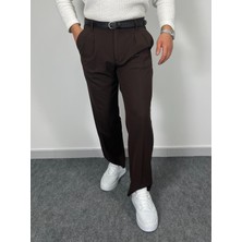 Erkek Havanna Modern Baggy Kalıp Beli Lastikli Kumaş Pantolon -Kahverengi