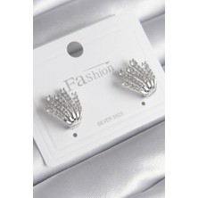 Asel Aksesuarcı Pirinç Gümüş Renk Zirkon Taşlı Kadın Küpe