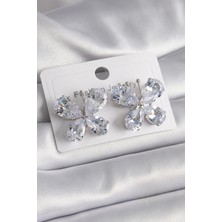 Asel Aksesuarcı Pirinç Gümüş Renk Zirkon Taşlı Kelebek Model Kadın Küpe