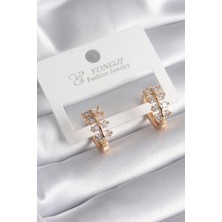 Asel Aksesuarcı Pirinç Gold Renk Zirkon Taşlı Kadın Küpe