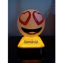 3D Dönüşüm Atölyesi Kişiye Özel Hediyelik Isimli Kalpli Gözler Emoji Dekoratif LED Lamba - Adaptörlü - Amber Işıklı