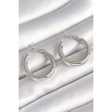 Asel Aksesuarcı Pirinç Gümüş Renk Halka Model Kadın Küpe