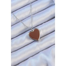 Asel Aksesuarcı 316L Çelik Zincir Gümüş Renk Mineli Içi Açılan Kalp Kolye