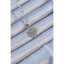 Asel Aksesuarcı 316L Çelik Zincir Gümüş Renk Zirkon Taşlı Kutup Yıldızı Kolye