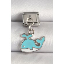 Asel Aksesuarcı 316L Çelik Gümüş Renk Mavi Balina Model Nomination Charm