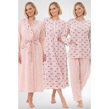 Mecit Pijama Mecit 6319 Pudra Büyük Beden Kadın Sabahlık Pijama Gecelik Set