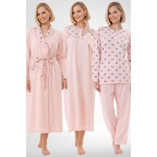 Mecit Pijama Mecit 6320 Pudra Büyük Beden Kadın Sabahlık Pijama Gecelik Set