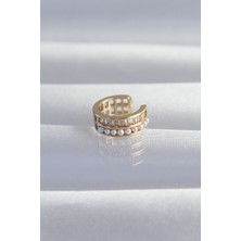 Asel Aksesuarcı Pirinç Gold Renk Incili Baget Taşlı Earcuff Küpe